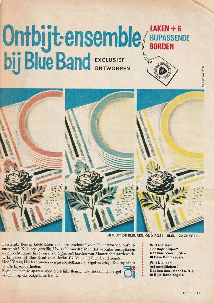 Retro reclame 1963 Blue Band spaar borden & tafeltextiel, Verzamelen, Verzenden, Overige typen