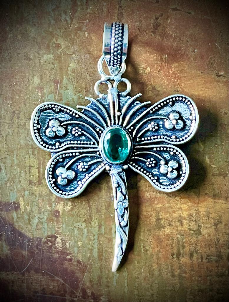 Zilveren hanger Libelle Prachtige 925 zilver en edelstenen, Verzenden