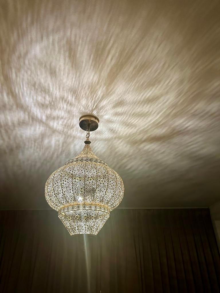 2x Gouden Marokkaanse Hanglamp - Oosterse Sfeer, Huis en Inrichting, Lampen | Hanglampen, Ophalen, Zo goed als nieuw, Metaal, 50 tot 75 cm