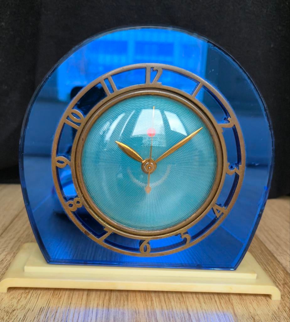 Telechron “Casino”  blauw spiegelklok – jaren 30 – werkend, Antiek en Kunst, Antiek | Klokken, Ophalen of Verzenden