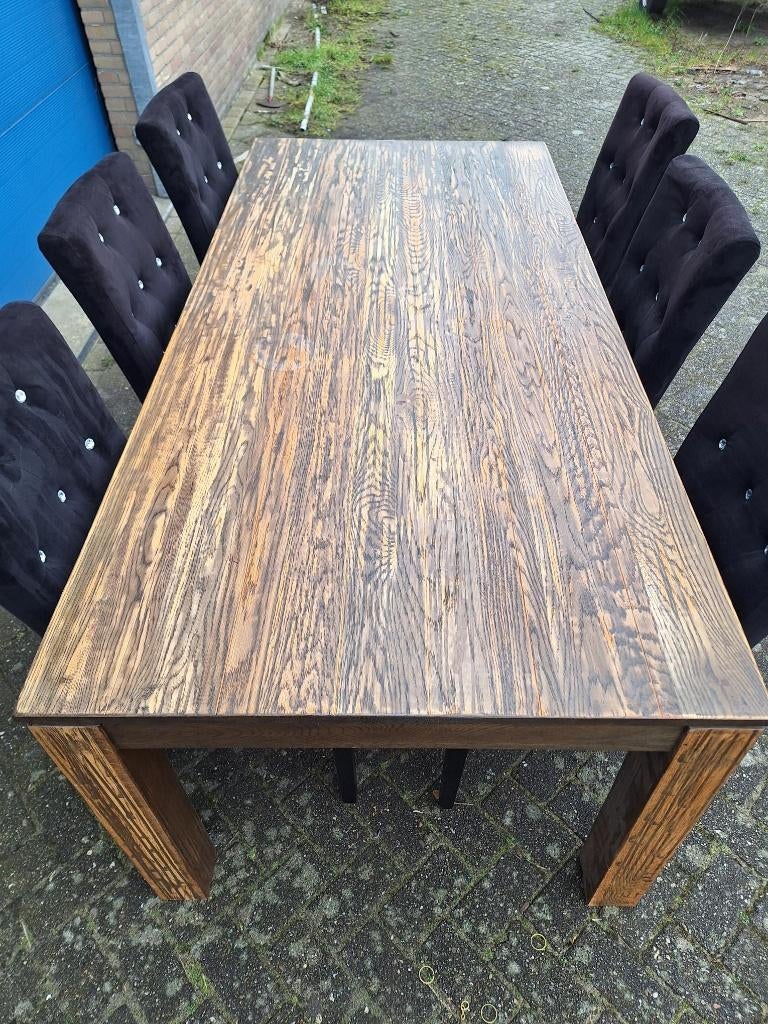 Koloniale eettafel + Stoelen, Huis en Inrichting, Tafels | Eettafels, Ophalen, Gebruikt, Koloniaal, 200 cm of meer