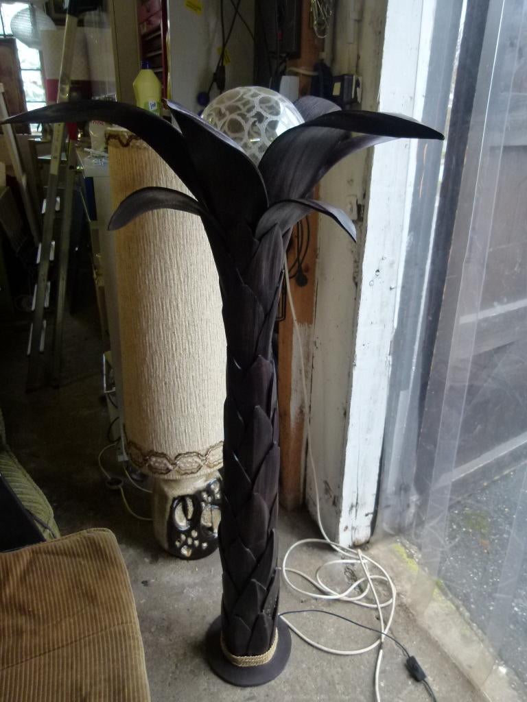 vintage palm staande lamp palmblader hout, Ophalen, Gebruikt, 100 tot 150 cm, Vintage