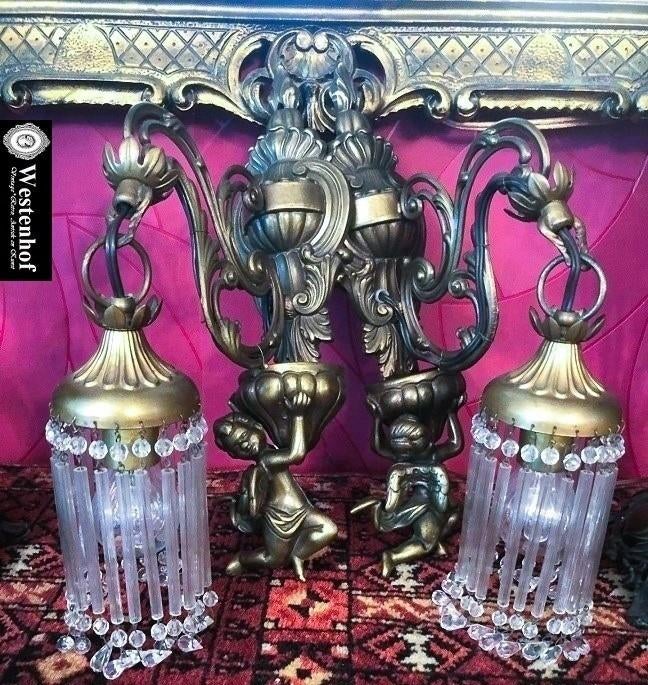 2 st. wandlampen antiek barok engelen beelden brons, Huis en Inrichting, Lampen | Wandlampen, Ophalen of Verzenden, Zo goed als nieuw