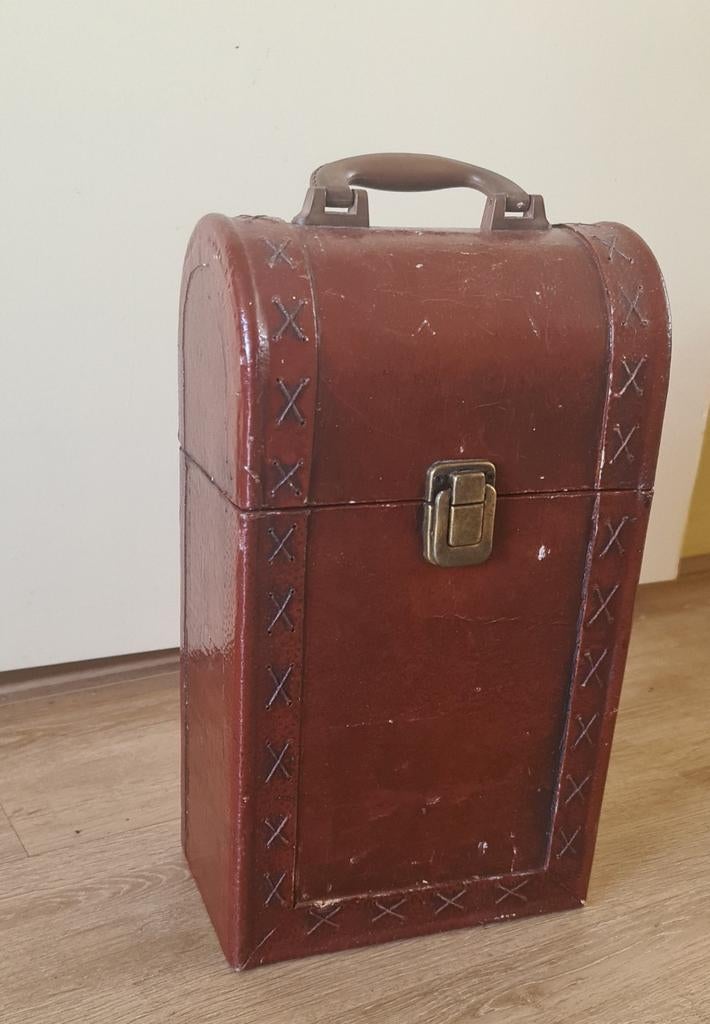 Vintage Wijnkist / Flessenkist - Bruin Leerlook, Ophalen, Overige materialen, Minder dan 50 cm, Gebruikt