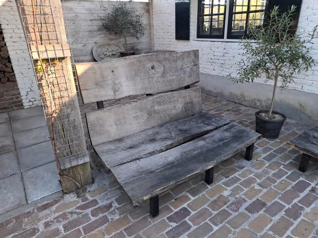 2 Loungebanken van staal en eikenhout met kussens, Ophalen, Gebruikt, Hout