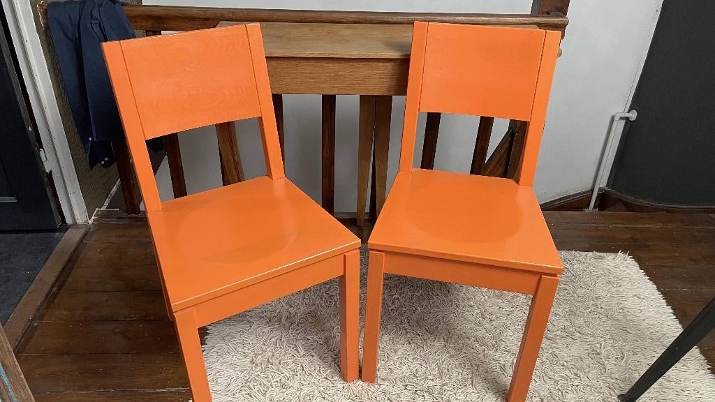 Houten stoelen, oranje, 2x, Ophalen, Gebruikt, Twee, Overige kleuren