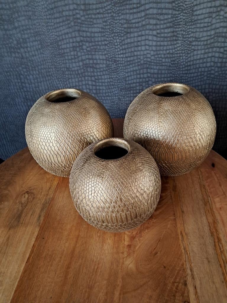 Set van 3 Light & Living vazen, model Skeld goud, Ophalen, Overige kleuren, Minder dan 50 cm, Glas