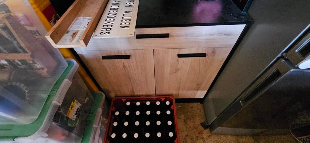 Keukenkastje met bovenkast - Houtlook en zwart, Ophalen, Gebruikt