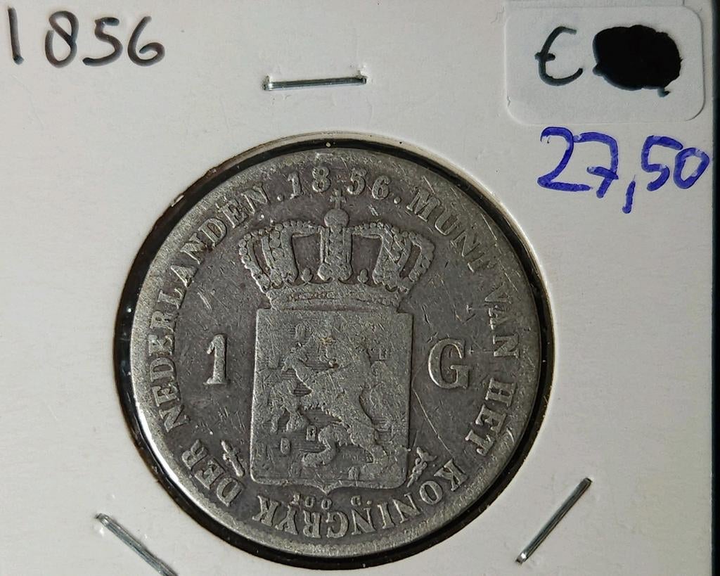 1 gulden 1856 nederland Willem 3, 1 gulden, Koning Willem III, Verzenden, Zilver