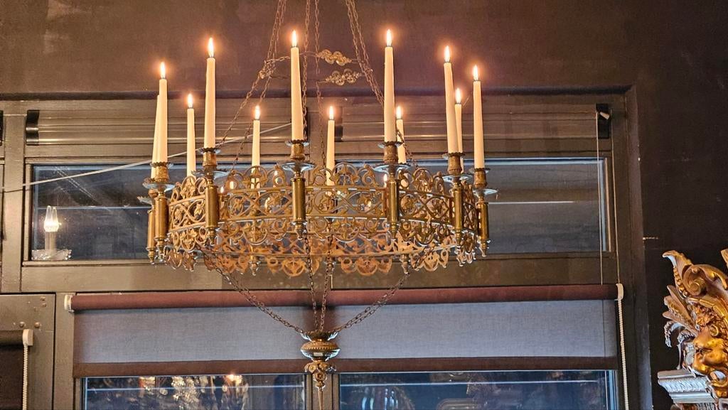 Grote oude kaarsen kroonluchter uit Frans klooster., Antiek en Kunst, Ophalen of Verzenden