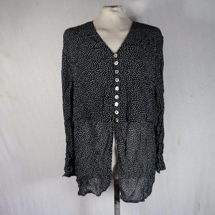 Leuke zwarte blouse.Witte stippen.Mt 42.Merk Tru, ., Zwart, Maat 42/44 (L), Ophalen of Verzenden