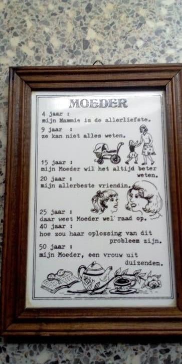 Vintage Tegelspreuk 'Moeder' in Houten Lijst, Ophalen, Gebruikt