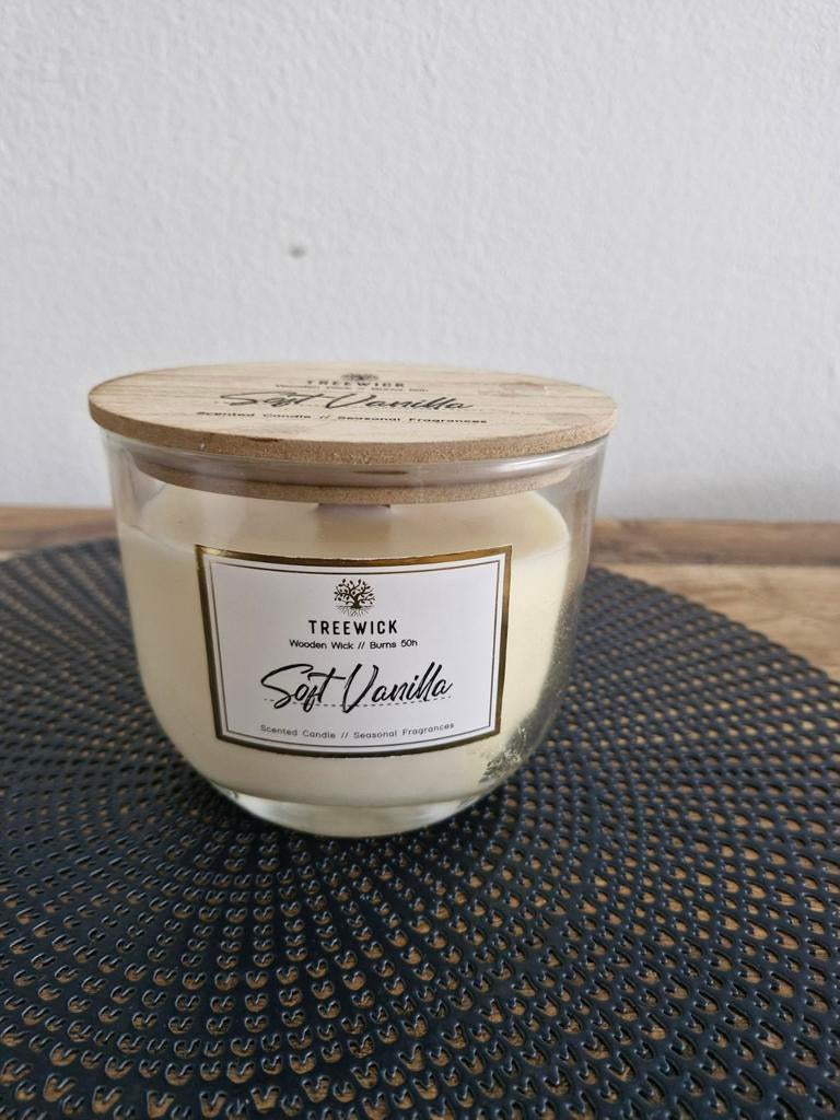 TREECWICK Soft Vanilla Geurkaars met Houten Lont, Ophalen, Overige materialen, Zo goed als nieuw, Crème