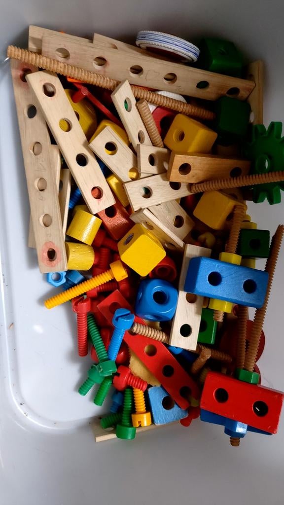 Houten Mecano Bouwset (restant)- Educatief Speelgoed, Ophalen of Verzenden, Gebruikt