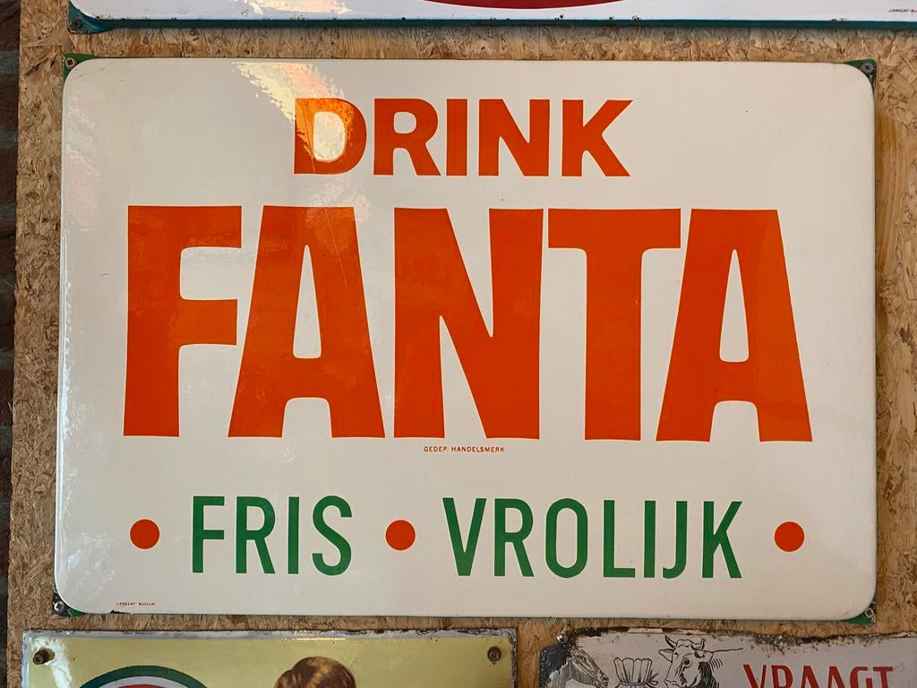 FANTA emaille bord Langcat reclamebord, Verzamelen, Ophalen of Verzenden, Zo goed als nieuw, Reclamebord