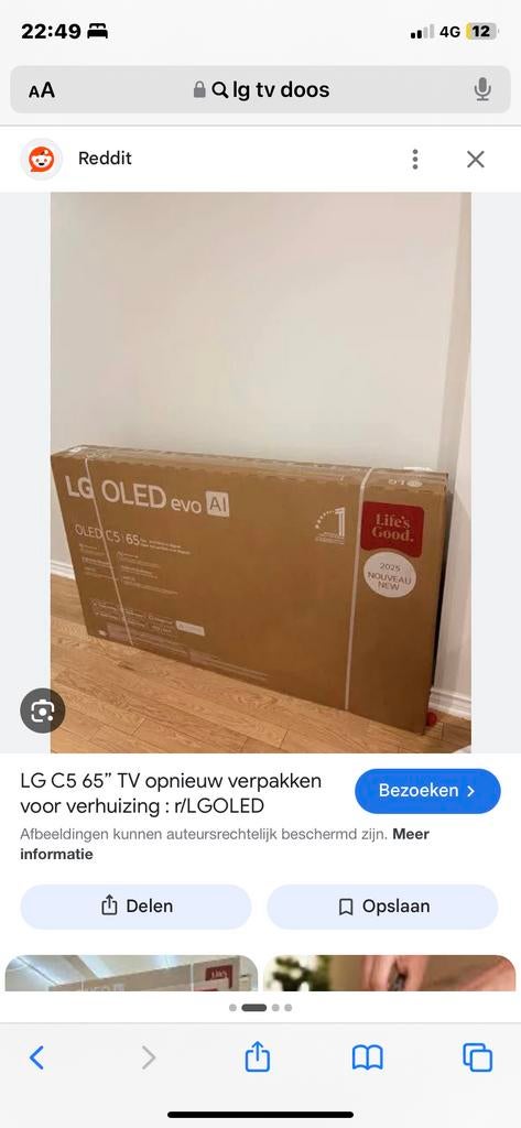 Gezocht: TV doos voor 65 inch LG OLED TV (verhuizing), Audio, Tv en Foto, Televisies, Ophalen of Verzenden, Gebruikt, 100 cm of meer