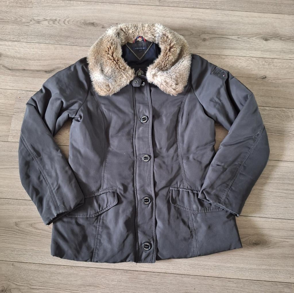 Tommy hilfiger winterjas donkerblauw maat 42 xl, Blauw, Maat 42/44 (L), Ophalen of Verzenden, Zo goed als nieuw