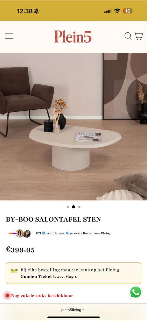 Salontafel sten by boo, Ophalen, Rond, 50 tot 100 cm, Minder dan 50 cm