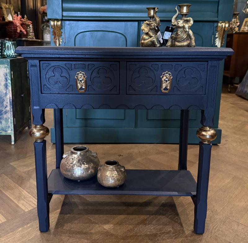 Oud ladekastje, vintage mini sidetable antiek halkastje VdlM, Ophalen, 1 of 2 laden, Zo goed als nieuw, Minder dan 100 cm