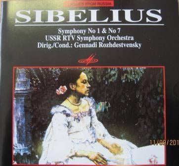 SIBELIUS Symphony no. 1 & 7 CD ROZHDESTVENSKY MELODIYA, Ophalen of Verzenden, Romantiek, Gebruikt, Orkest of Ballet