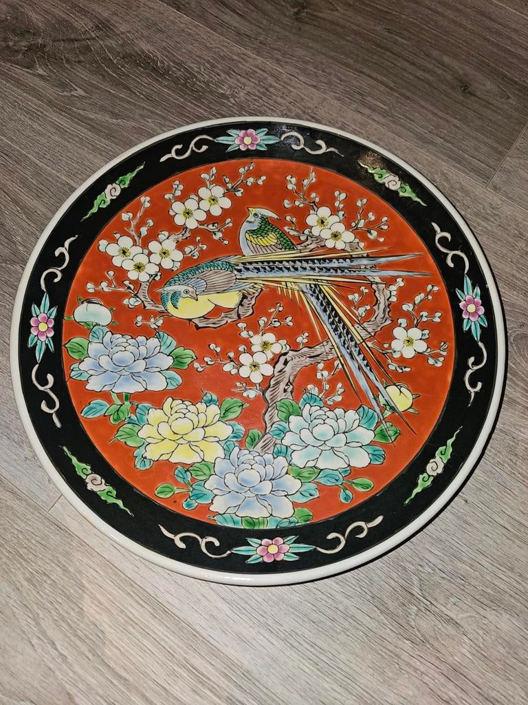 Vintage Chinees Decoratief Bord met Vogels en Bloemen, Antiek en Kunst, Antiek | Wandborden en Tegels, Ophalen of Verzenden
