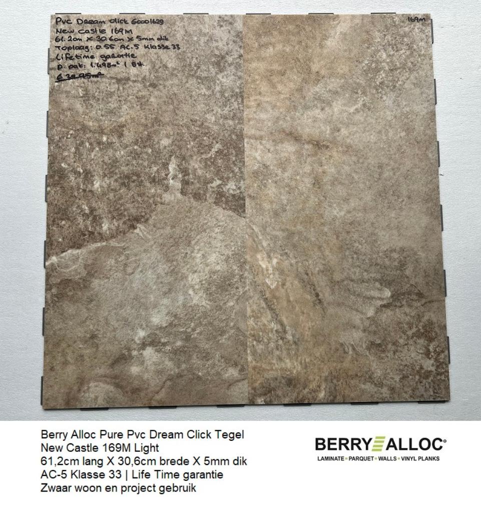 Pvc Dream Click Tegel New Castle 169M 5mm dik €17,95m2, Bruin, 75 m² of meer, Pvc click tegel model, Nieuw