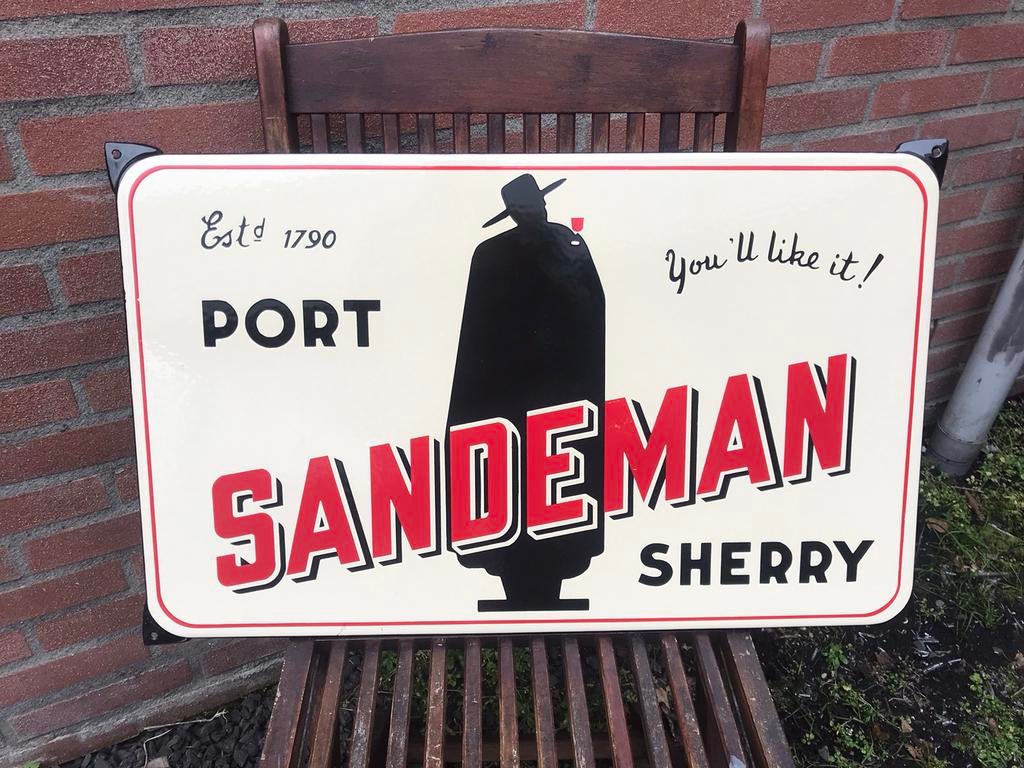 Sandeman Sherry emaille reclamebord, Ophalen of Verzenden, Zo goed als nieuw, Reclamebord