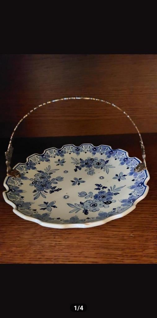 Mooie Delfts blauwe (koek) schaal met hengsel, Ophalen of Verzenden