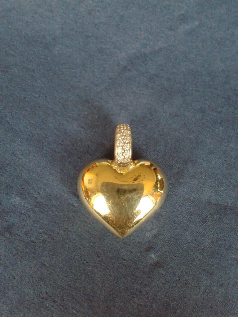 14 krt bolle hart hanger, klipoog pavé gezet 'Blush', Nieuw, Ophalen of Verzenden, Hart, Met edelsteen