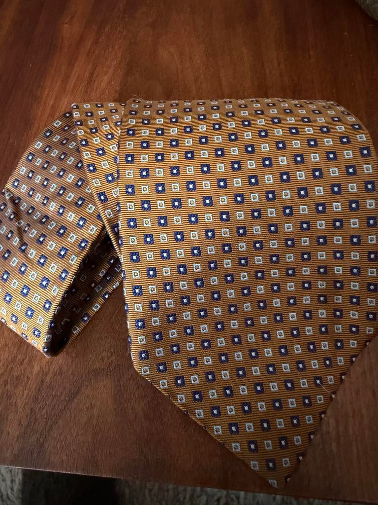 Ermenegildo Zegna Zijden Stropdas - Cognac/Marine, Kleding | Heren, Stropdassen, Bruin, Ophalen of Verzenden, Zo goed als nieuw