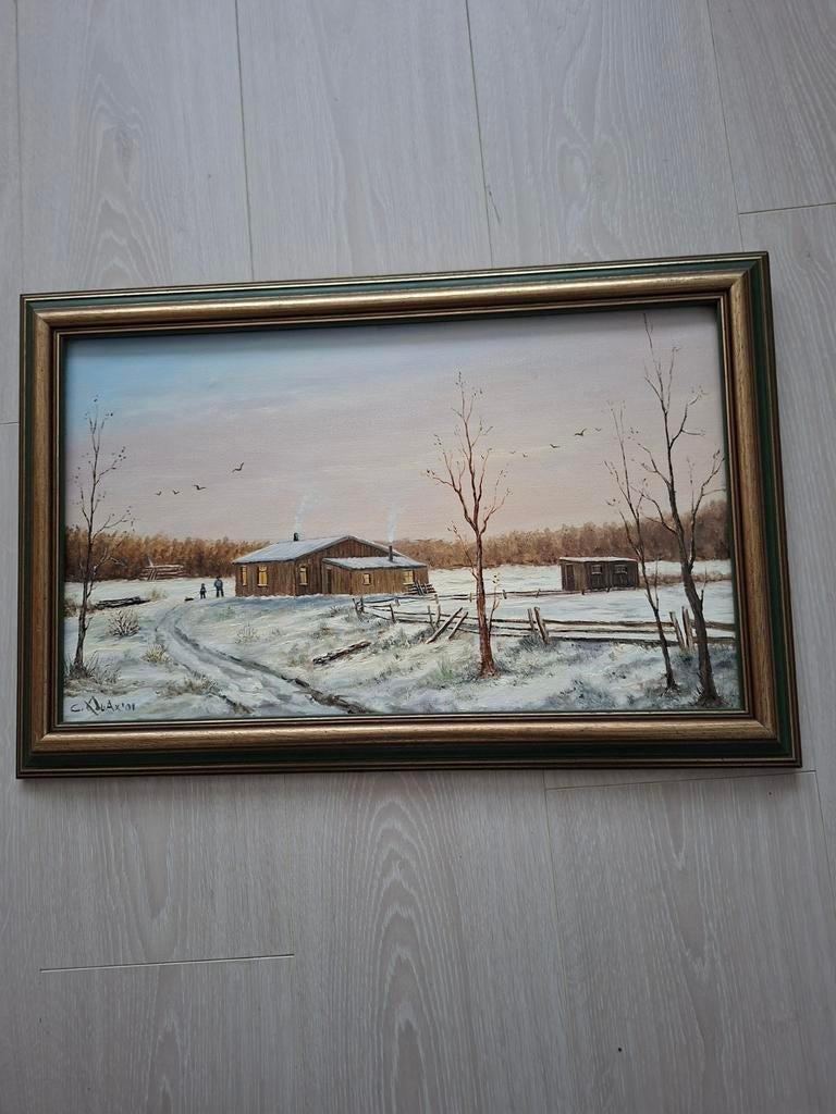 Schilderij Winterlandschap met Boerderij, Ophalen