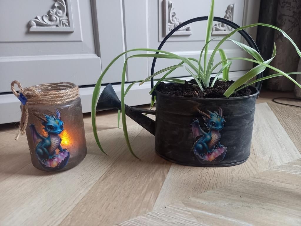 Pot met plant en waxinelicht draak zwart, Ophalen of Verzenden, Halfschaduw, Minder dan 100 cm