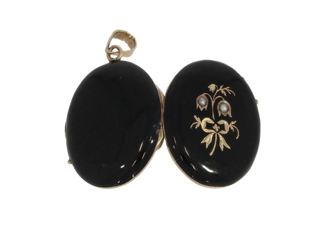 Foto medaillon antiek 14k goud hanger emaille ketting dames, Sieraden, Tassen en Uiterlijk, Antieke sieraden, Verzenden, Goud