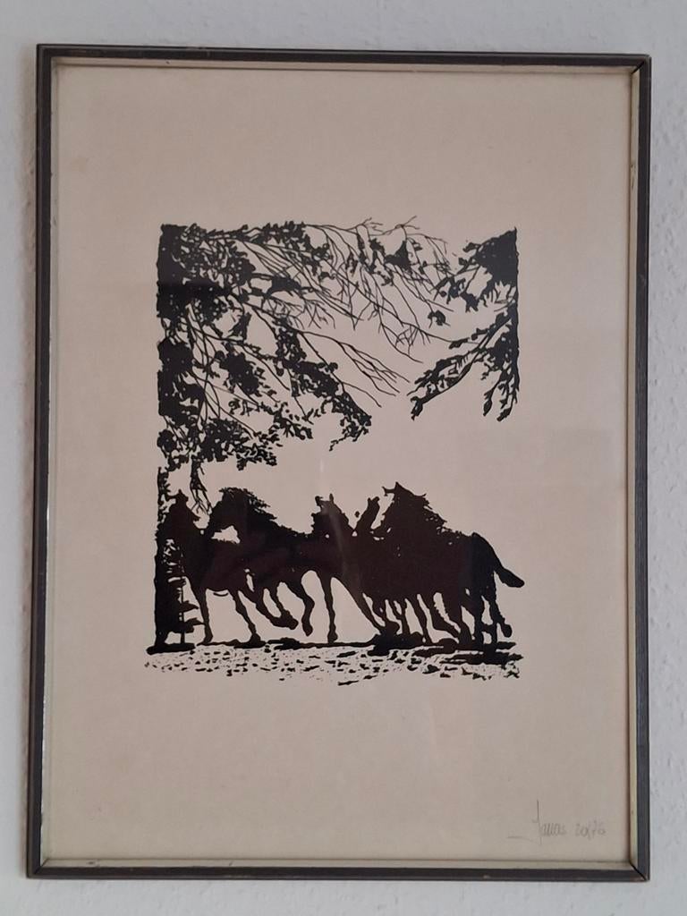 Litho schilderij, paarden, Zweeds, Ophalen of Verzenden
