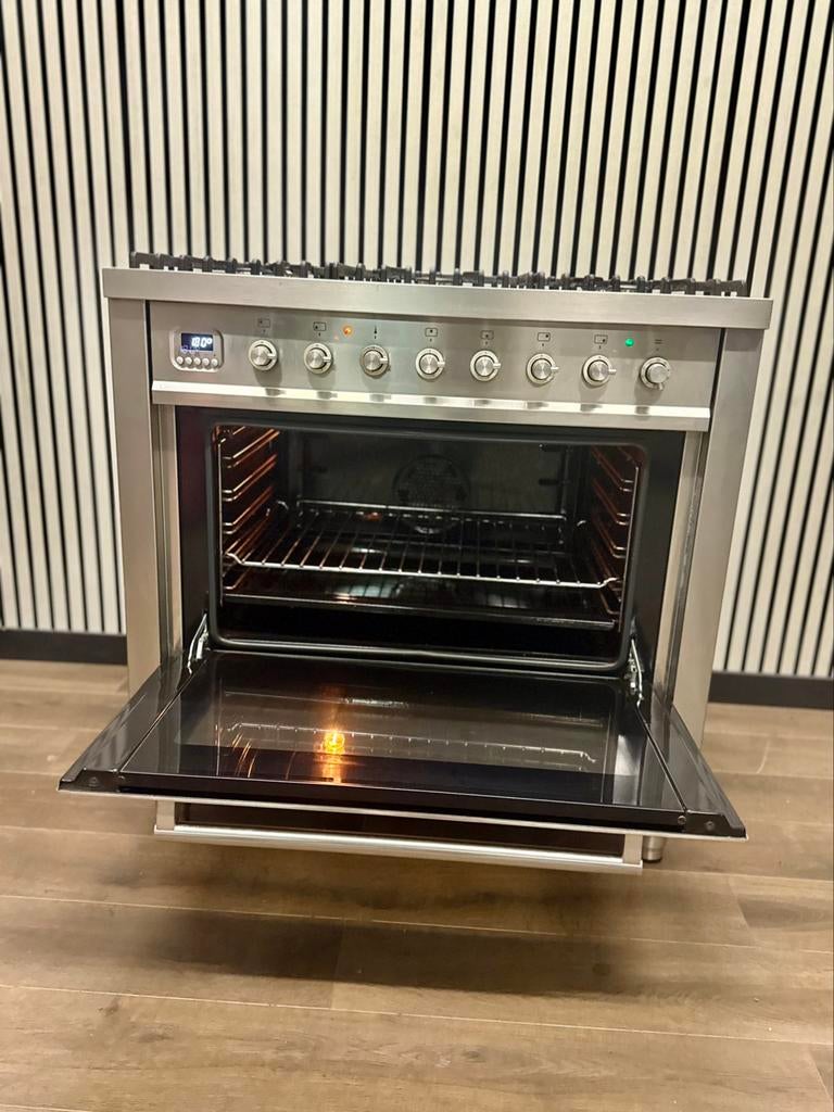 Luxe Boretti Fornuis 6 pits Multifunctioneel 300 C 90 cm, Fornello Esperta, Grill, Ophalen of Verzenden, Zo goed als nieuw