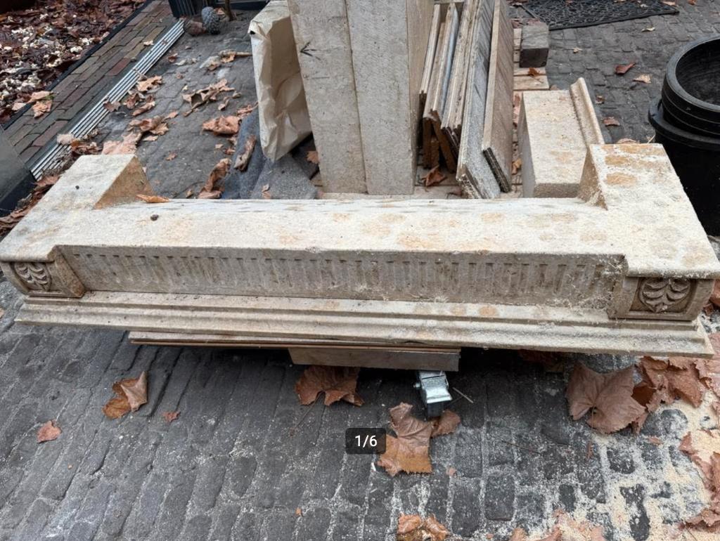 Massieve Marmeren Schouw – Handgestoken Snijwerk – 600kg, Ophalen, Gebruikt, Vrijstaande haard, Overige soorten