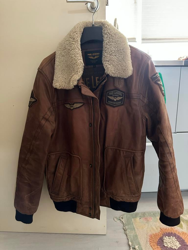 PME Legend leren flight jacket bruin | teddy kraag, Ophalen, Gedragen, Maat 52/54 (L), Bruin