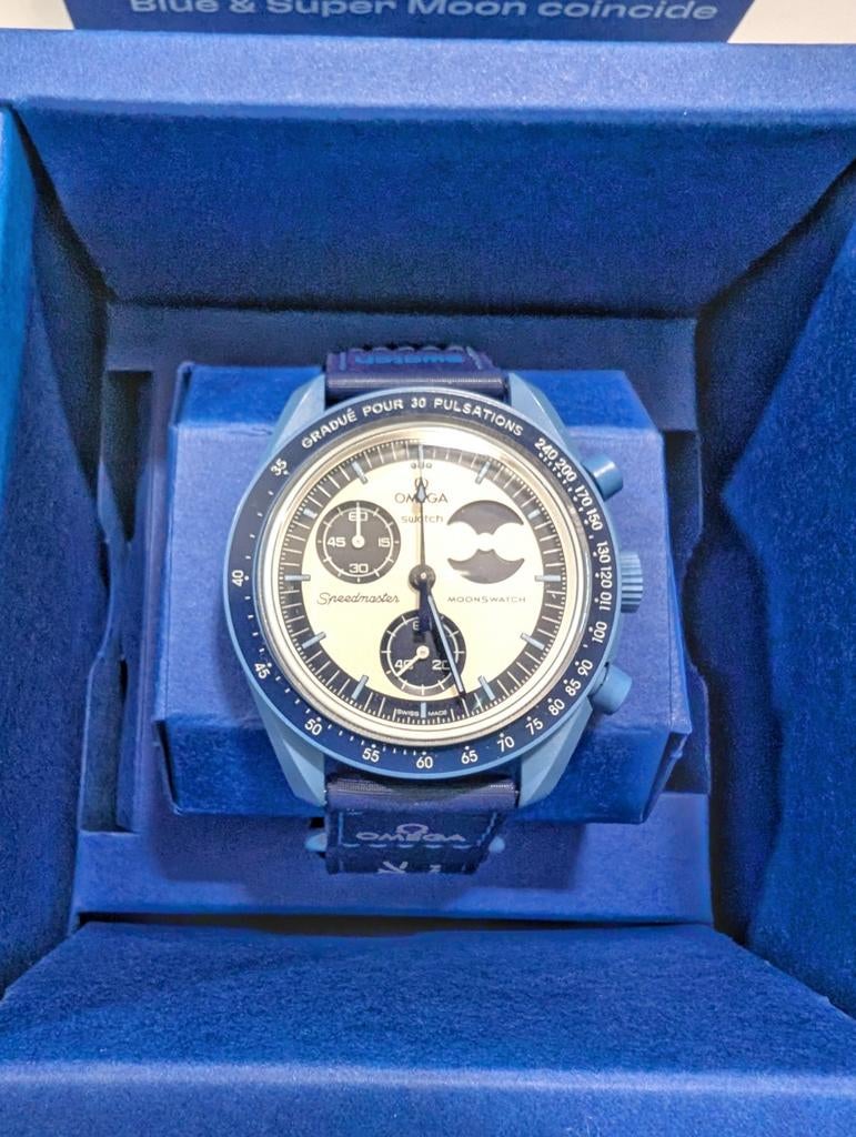 Omega Swatch Super Blue Moon, Speedmaster, Ophalen, Nieuw, Omega