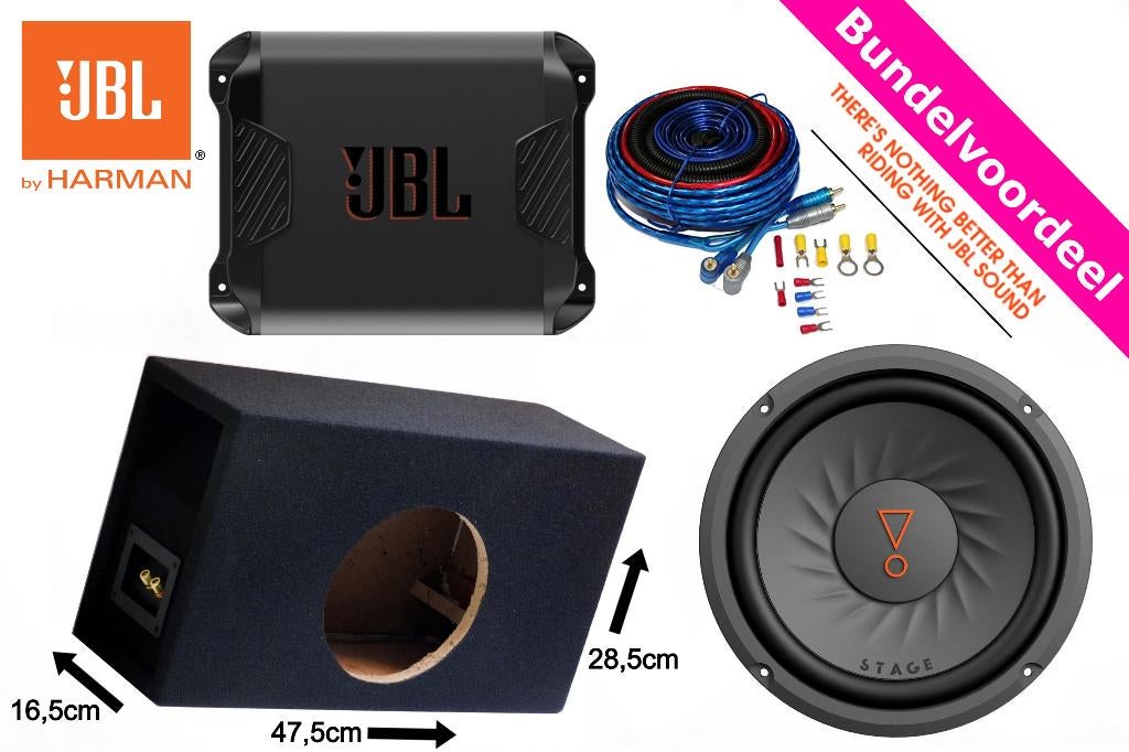 JBL 8'' Inch Compacte Subwoofer + JBL Versterker + Kabelset, ., Nieuw, Ophalen of Verzenden, .