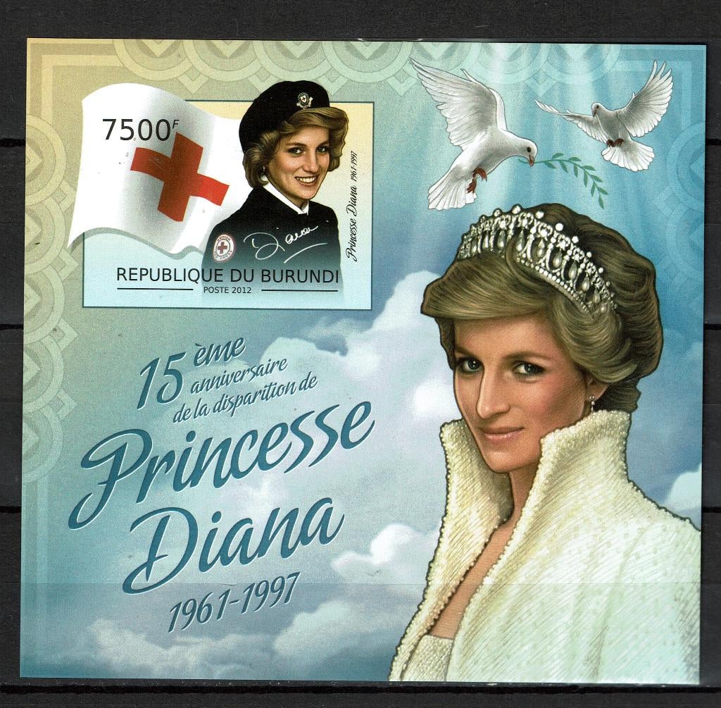 BURUNDI  PF BLOK LADY DIANA RODE KRUIS KONINGSHUIS ROYALTY, Ophalen of Verzenden, Postfris, Koningshuis