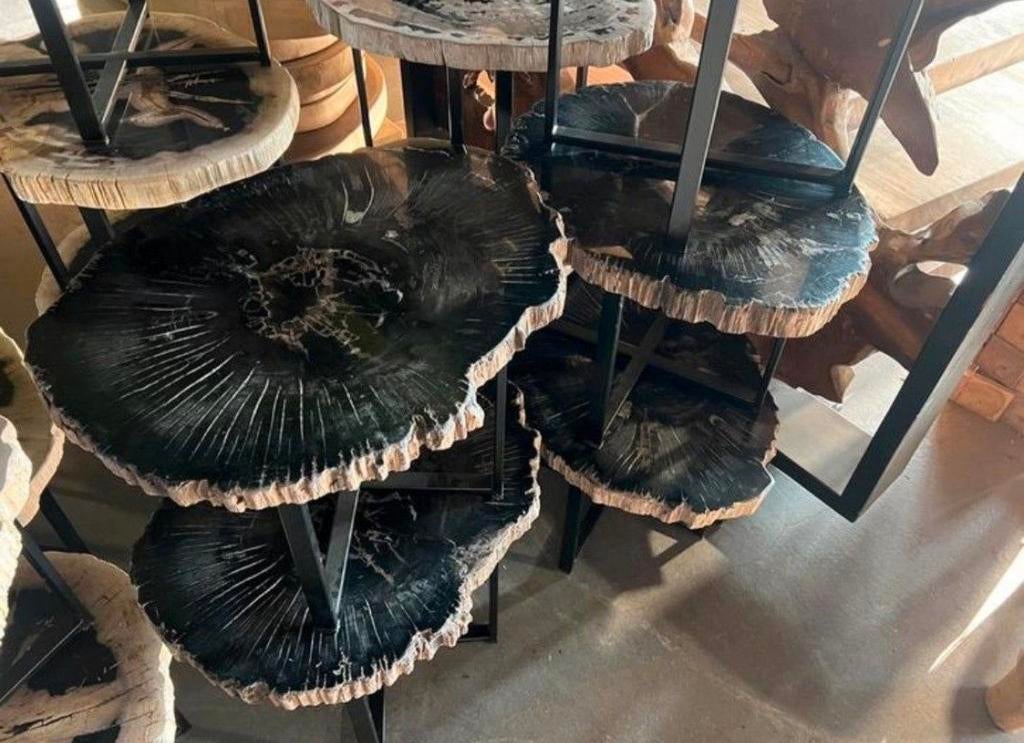 Versteend houten salontafels bijzettafels €249,- !, Huis en Inrichting, Tafels | Salontafels, Zo goed als nieuw, Minder dan 50 cm