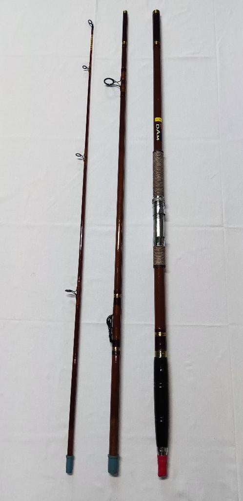 Vintage hengel zee dam beach 3,60 meter 3 delig 120 gram, Watersport en Boten, Ophalen, Zo goed als nieuw, Werphengel