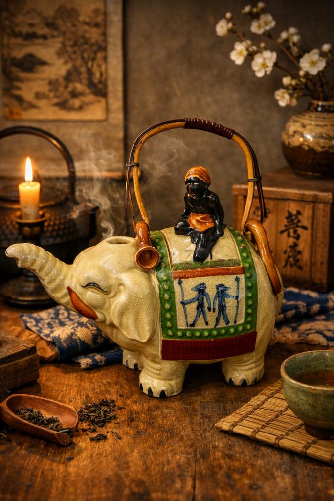 Antieke Japanse olifant theepot met mannetje op rug, Antiek en Kunst, Ophalen of Verzenden