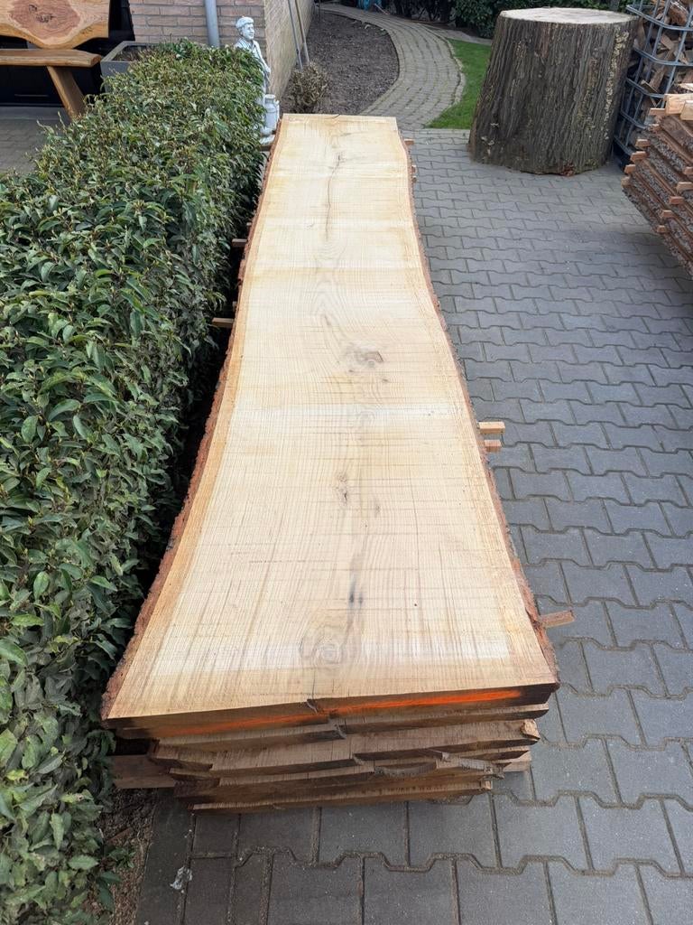 15 eiken schaaldelen 340x60-65x4 cm voor 950 euro, Ophalen, Zo goed als nieuw, 250 cm of meer, Planken