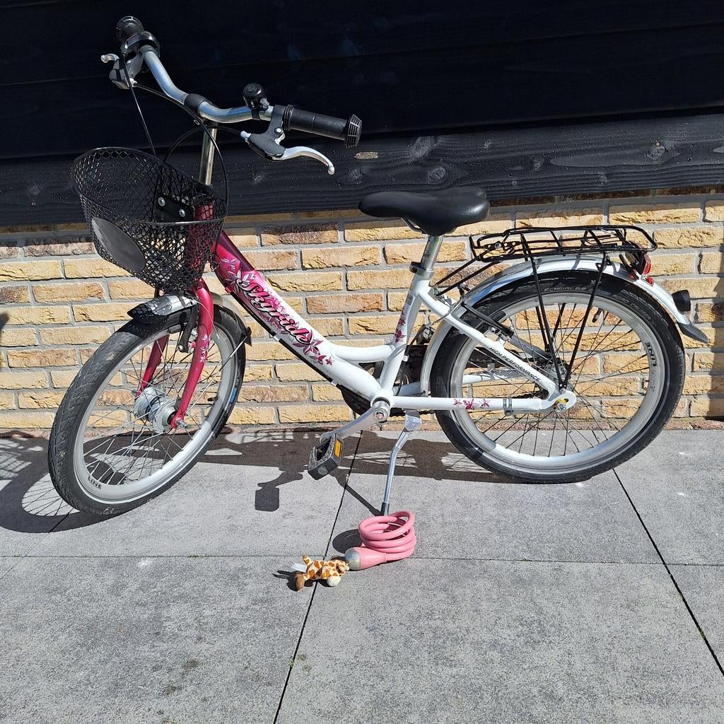 Puky Meisjesfiets wit/roze met mandje en bagagedrager, Ophalen, Gebruikt, 16 inch