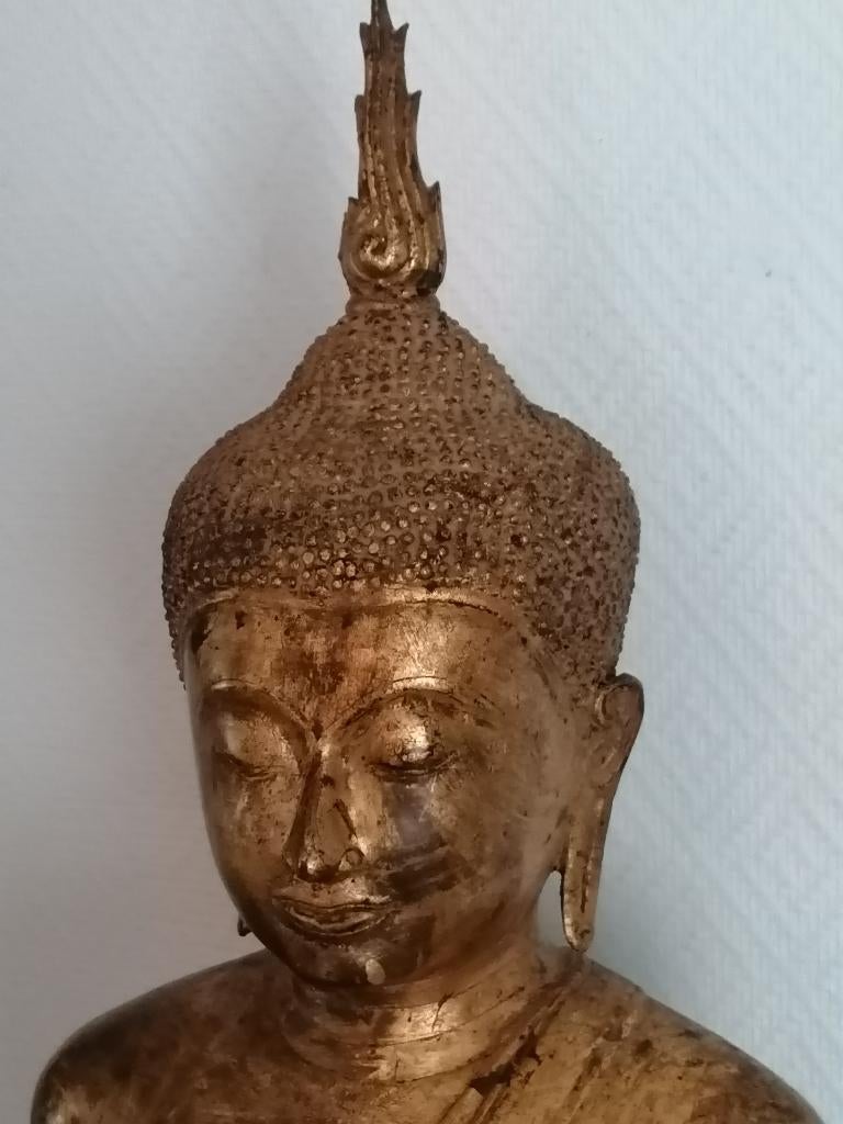 grote antiek vergulde bronze u-thong styl buddha 19e eeuw, Ophalen