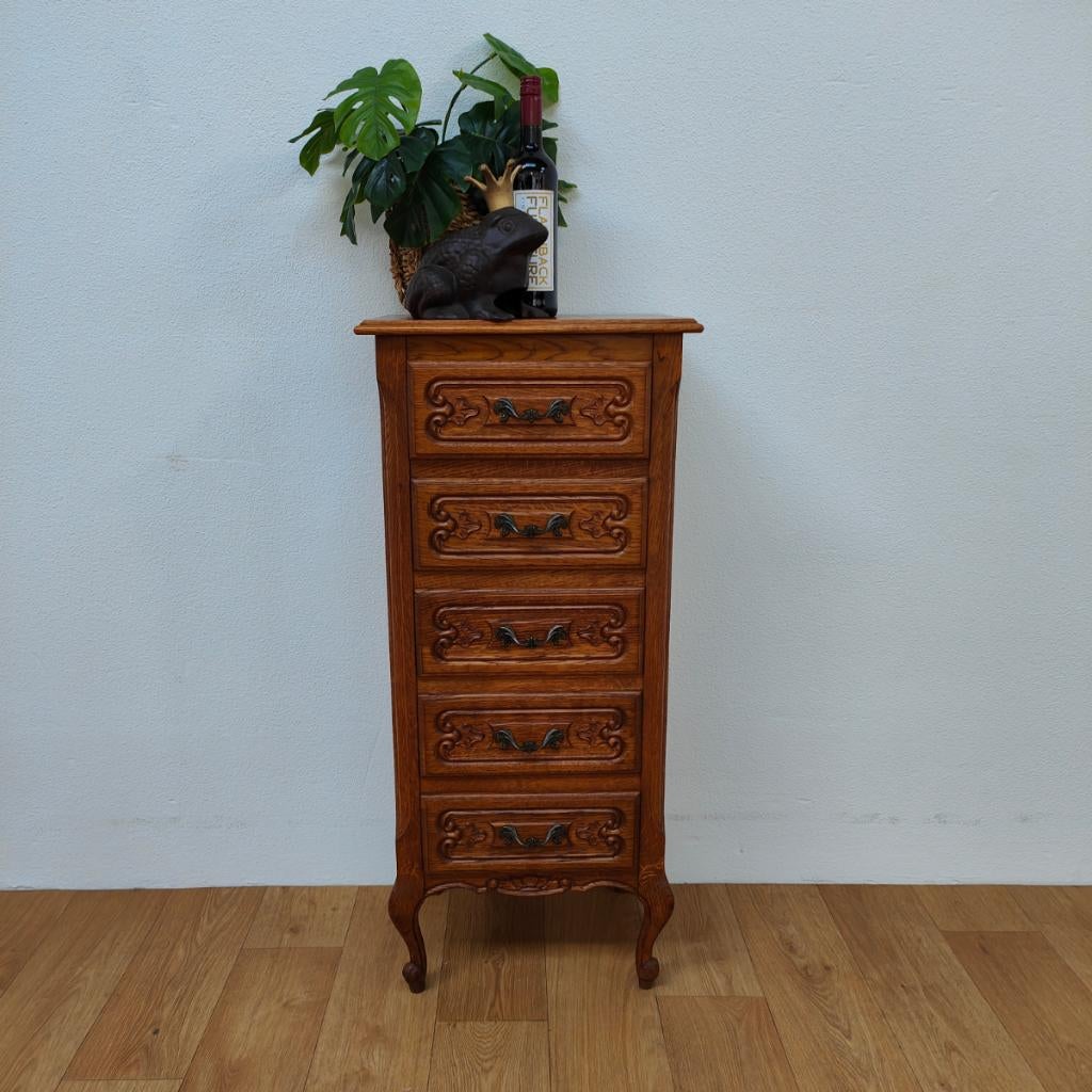 Vintage Brocante ladekastje nachtkastje ladekast 104, Huis en Inrichting, Gebruikt, 5 laden of meer, Info@flashbackfurniture.nl