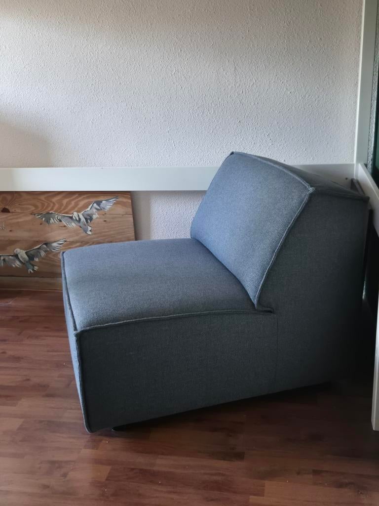 Charmante Fauteuil denimstof, Huis en Inrichting, Fauteuils, Ophalen, Gebruikt, Strak, kubistisch, 75 tot 100 cm