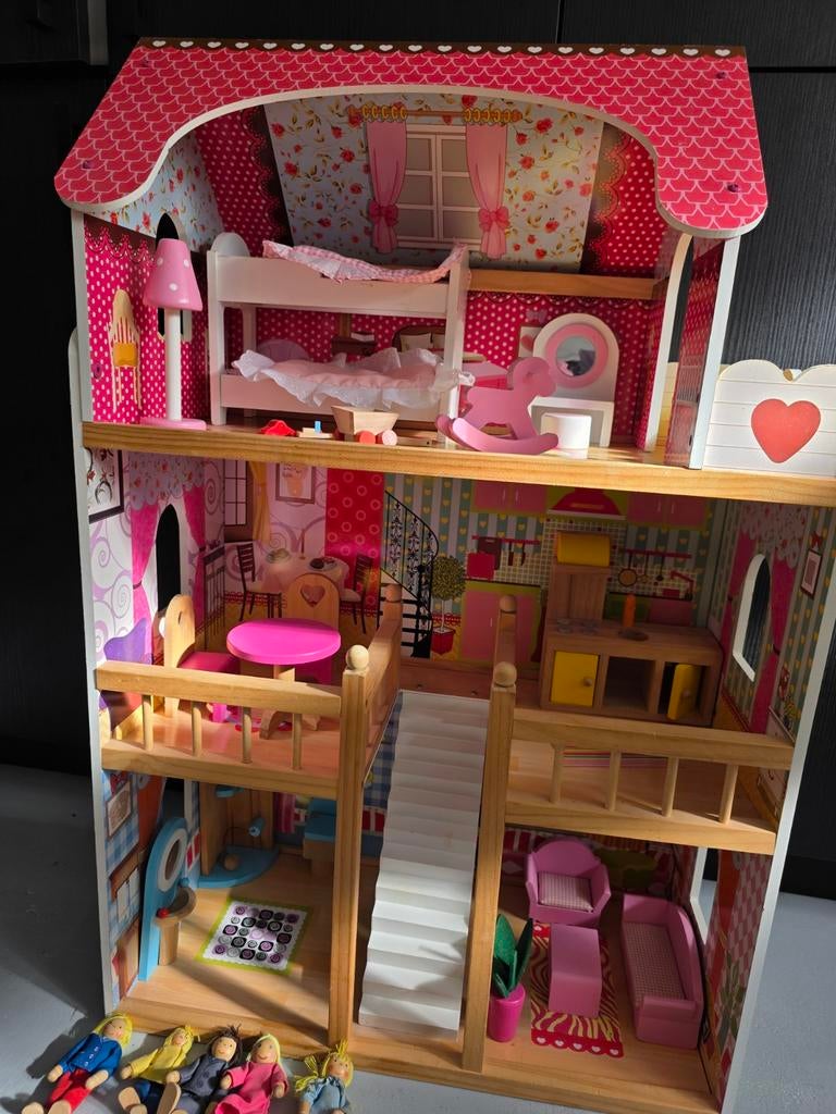 Houten poppenhuis Bandits & Angels met meubels, Ophalen, Gebruikt, Poppenhuis