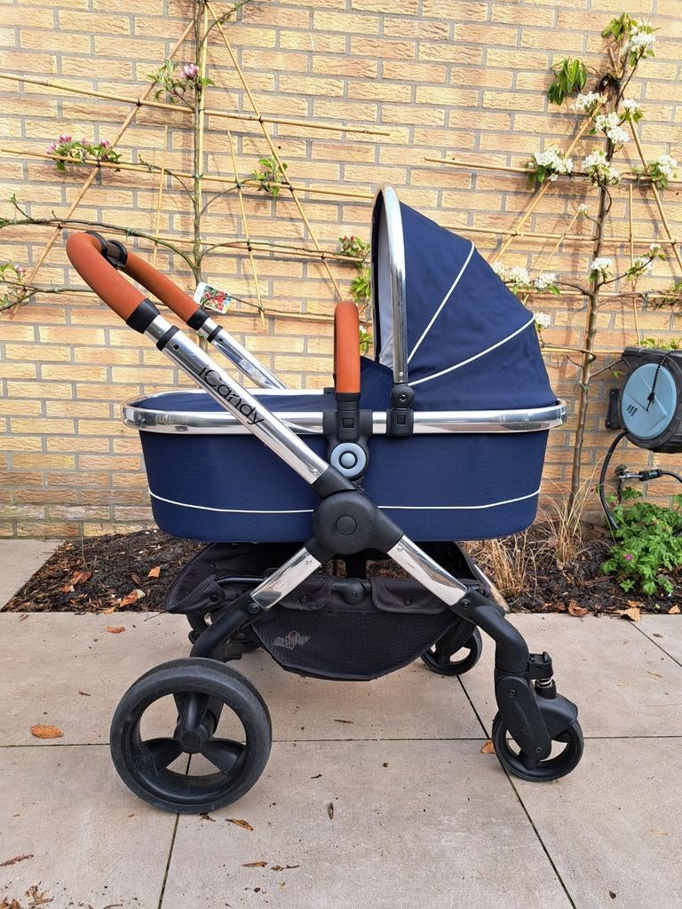 iCandy Peach kinderwagen donkerblauw met reiswieg, Gebruikt, Met reiswieg, Ophalen, Kinderwagen